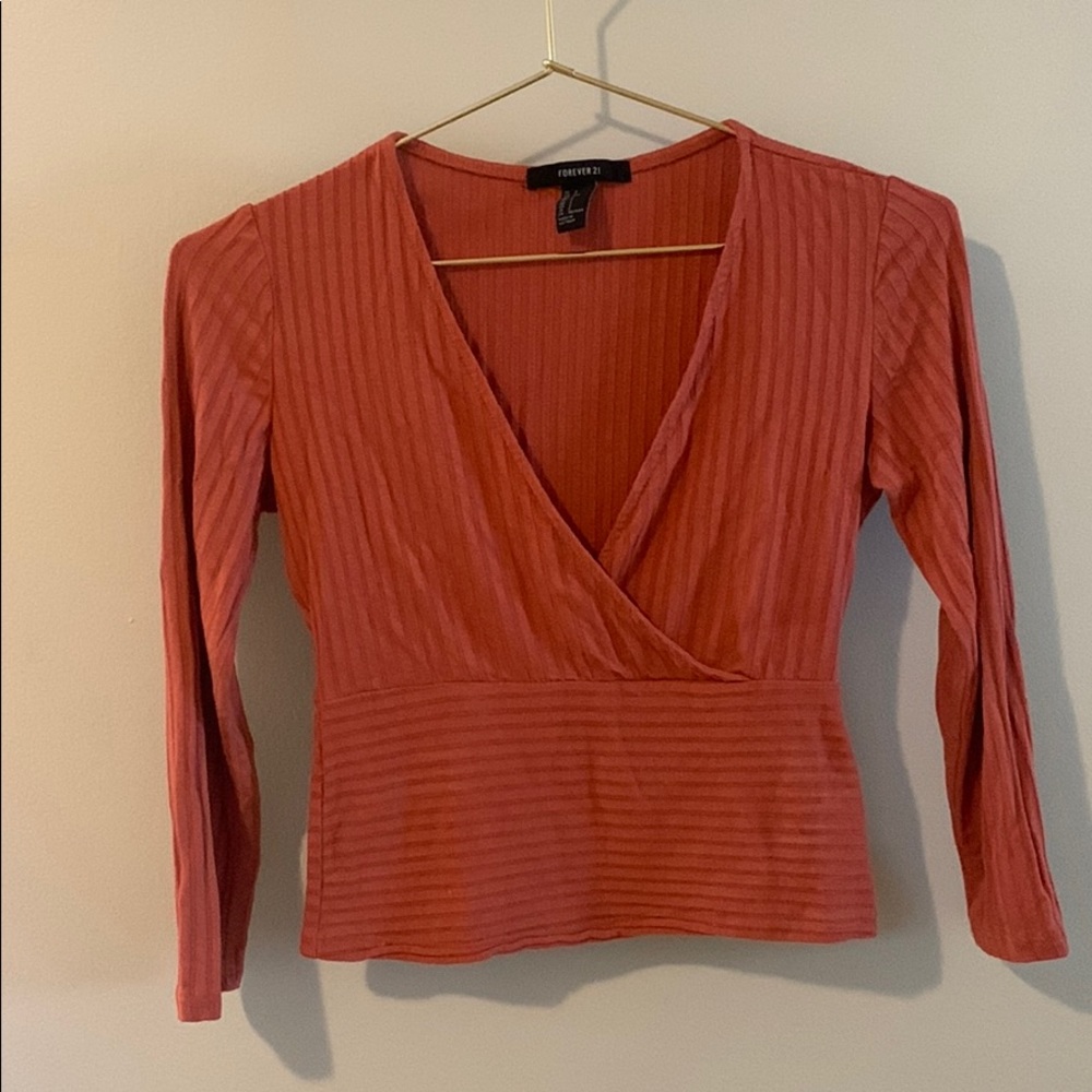Dark Orange Ribbed Forever21 Long Sleeve